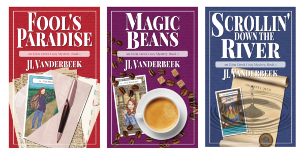 Covers of the first three Eden Creek Cozy Mystery Novels